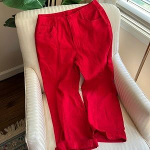 Red high waisted denim pants